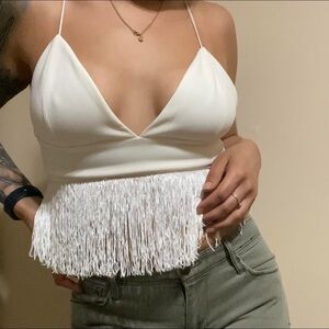 Express White Fringe Camisole Top